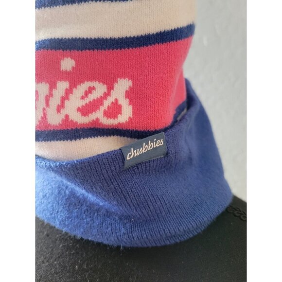 Chubbies Pink/Blue Pom Pom Winter Hat Casual Colorful Comfy Cozy Snow Hippie - Picture 2 of 6